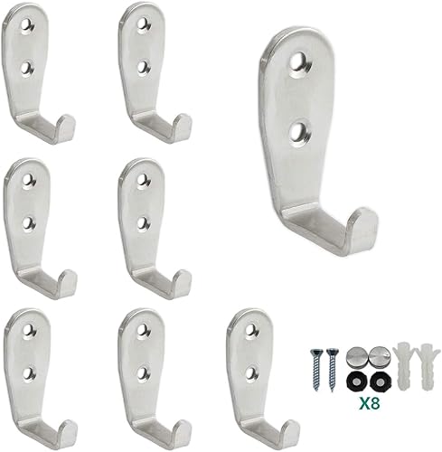 Ganchos de acero inoxidable para colgar toallas, llaves, sombreros, ganchos de pared para cocina y baño, para interiores y exteriores, paquete de 8