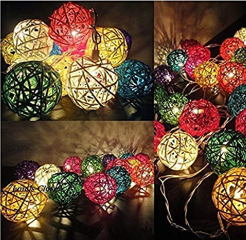 Image of KharidoLive 20 Lamps Rattan Ball 6cm Diameter Lights for Diwali Christmas Home Decoration (Warmwhite, Steady Lights, 4 Meter Long, 2 Pin Plug)