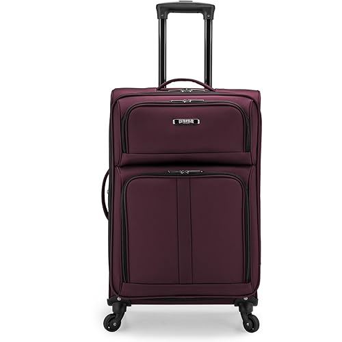 U.S. Traveler Anzio Softside Expandable Spinner Luggage, Burgundy, Checked-Medium 26-Inch
