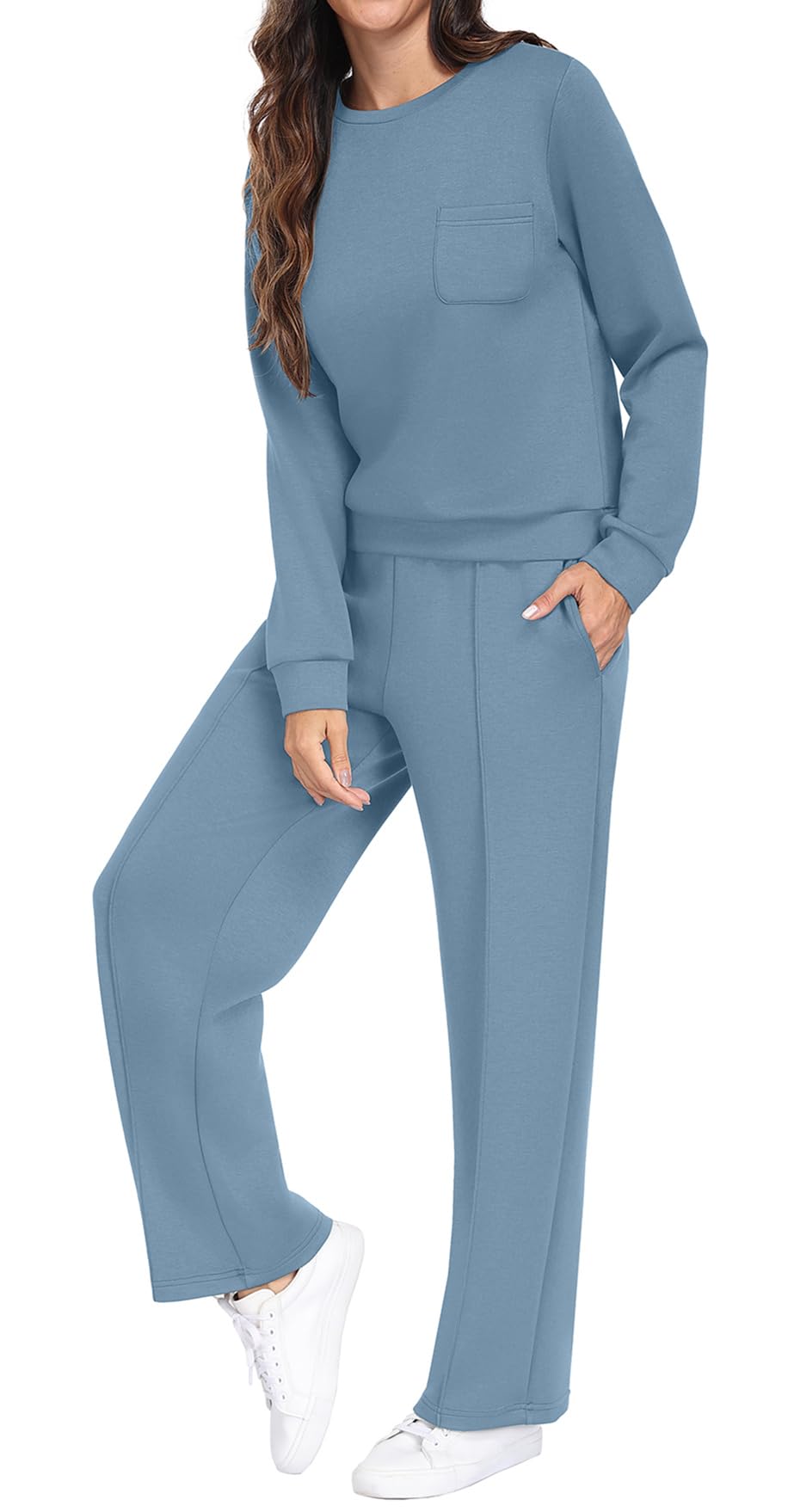 GRECERELLE Trainingsanzug Jogginganzug Damen Zweiteiler Outfits Tracksuit Langarm Lässige Crew Neck Casual Tops und Jogginghosen Trainingsanzüge mit Taschen