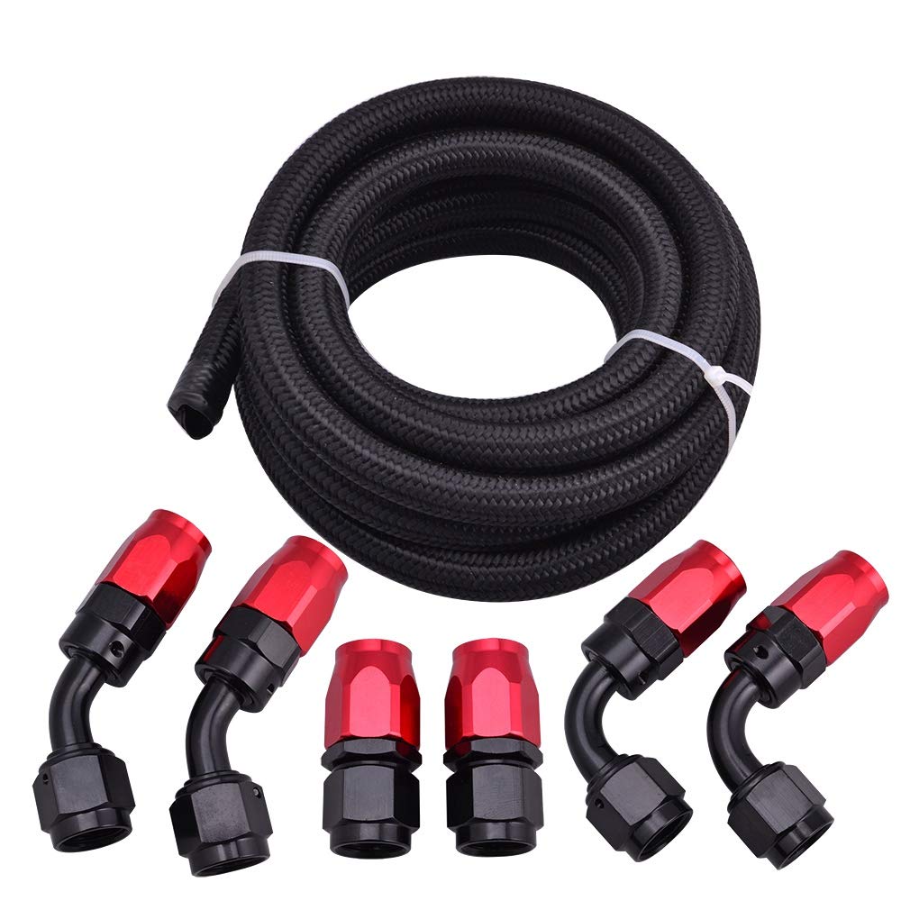 Tubo intrecciato in nylon e acciaio inossidabile AN10 10 AN da 3 metri + kit adattatore per raccordi per estremità tubo AN10 di tubo olio/carburante/acqua
