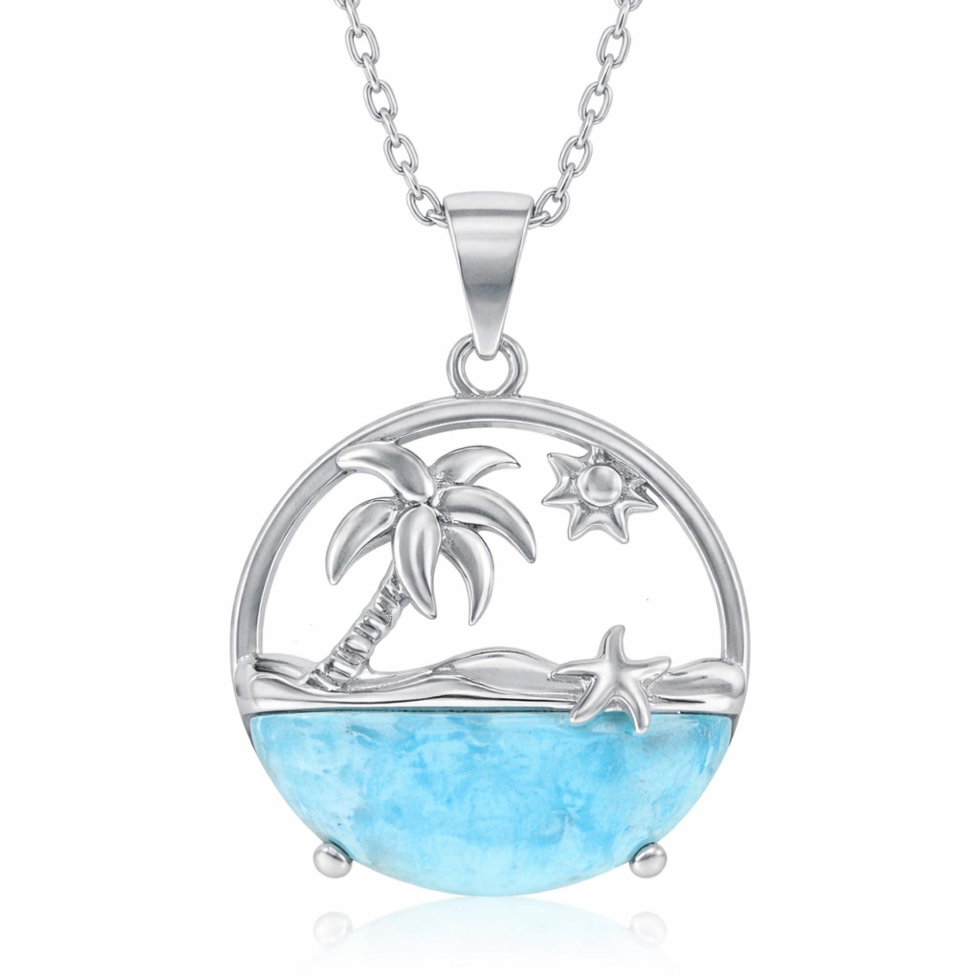 - Natural Larimar Necklace for Women - Sailboat, Crab, Seahorse, Beach Necklaces for Women - Larimar Gemstone Pendants Necklaces - Gifts for Women