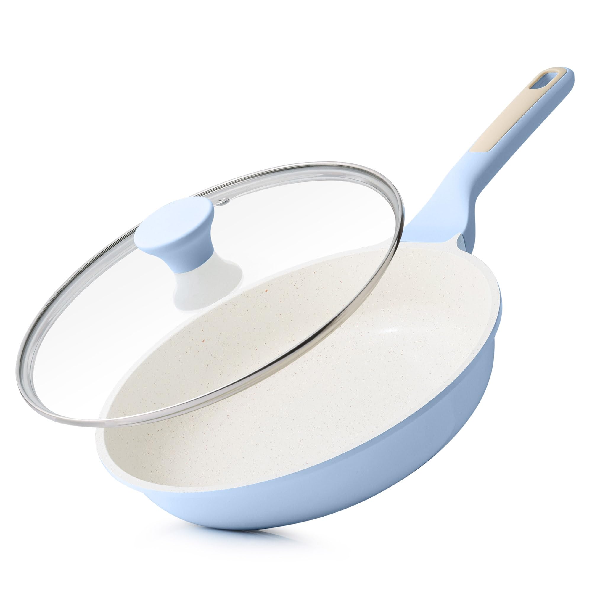 SENSARTE 9.5Inch Nonstick Ceramic Frying Pan with Lid, PFAS/PTFE Free, Blue