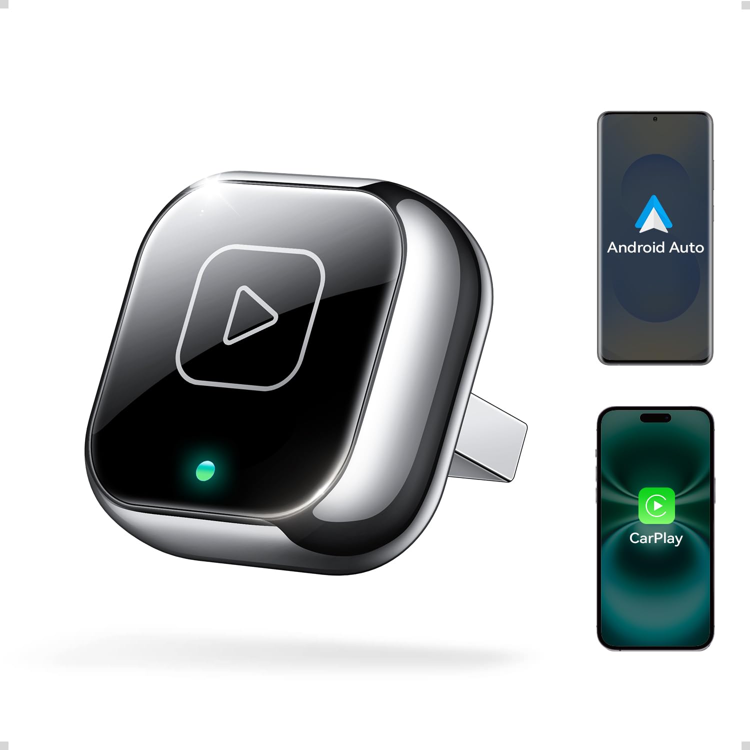 Wireless Carplay & Android Auto Adapter, Metal Design Mini & Stable 2-in-1 Dongle, Convert Vehicle's Wired CarPlay/AA to Wireless, for iOS 10+/Android 11+ & Cars from 2016 (Gray)