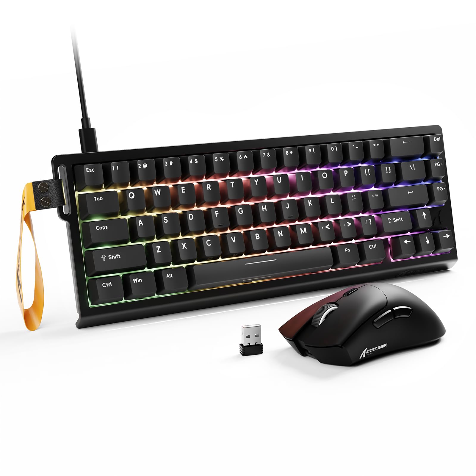 ATTACK SHARK X68 HE & R1 Ensemble Clavier et Souris Gaming, Clavier Gamer Filaire 8000Hz Rapid Trigger, 0,01 mm RT, Snap Tap, Souris sans Fil Superlight 59g, 18000 DPI, BT/2.4G/USB-C, Noirs