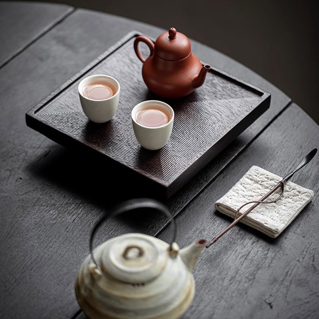 Bandeja Sencilla de Madera Maciza para Servir Tazas de té y Comida. Elegante Bandeja para el salón. Pequeña Mesa para Preparar té seco, Entretenimiento en casa y el Uso Diario.