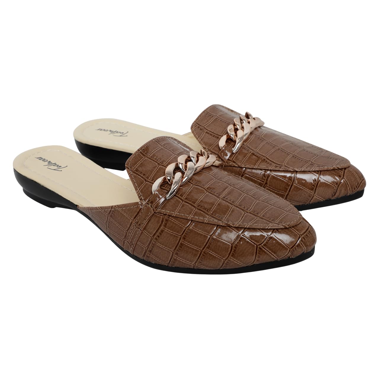 Women Chain Decorated Mules Sandals | Slip-On Flat Backless Slides for Casual | Flat Fashion Sandals |-image-6