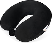 SAIREIDER Travel Pillow: 100% Pure Memory Foam Neck Pillow with 360° Support, Washable Cover for Airplane, Car, Home, Office (Black)