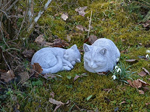 Liegende Katzen-Steinfigur – Höhe 11 Cm, 2 Kg, Frostsicher Aus Steinguss (Grau)