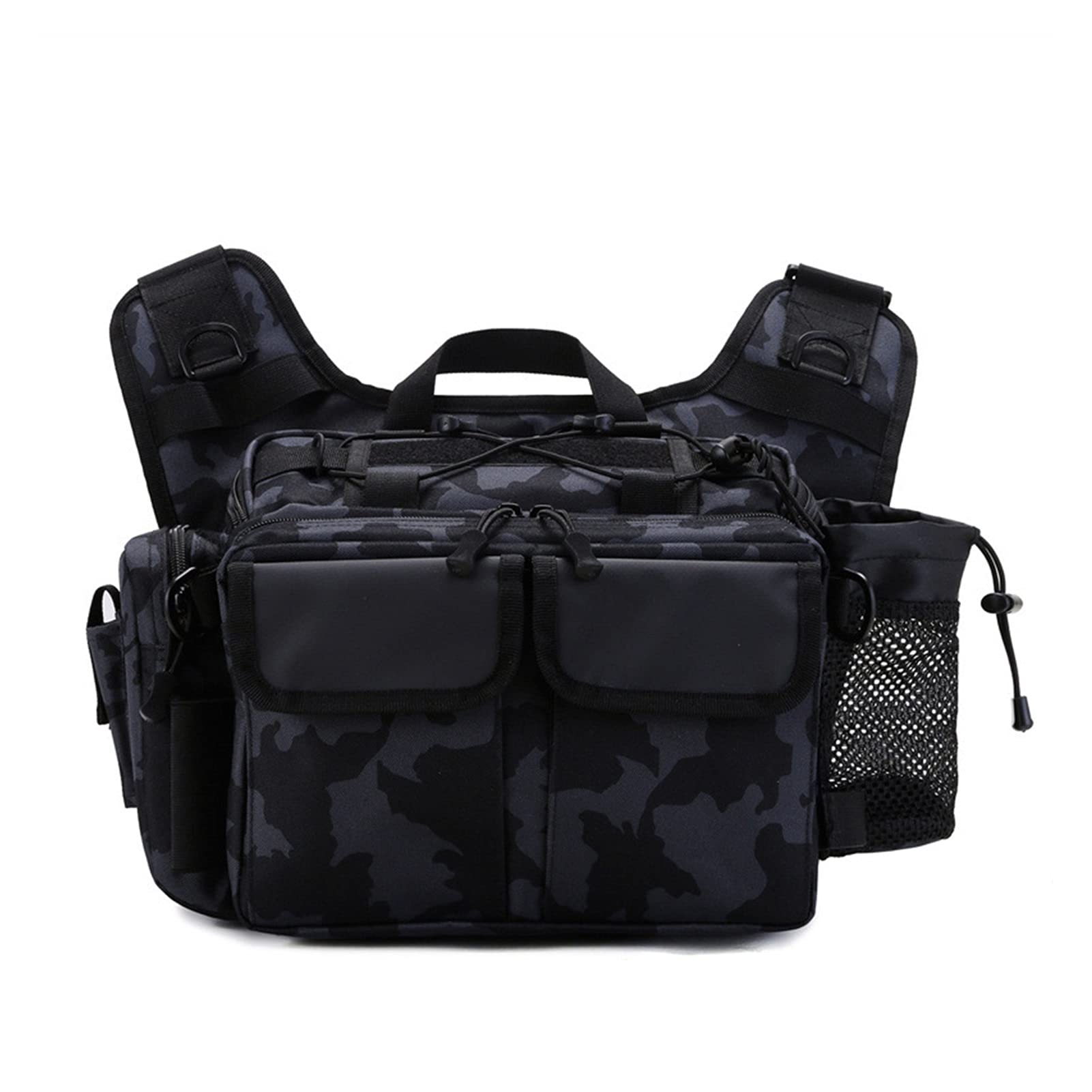 caihuashopping Angeltasche Tragbare Camping Rucksack Angelgerät Tasche wasserdichte Wandern Klettern Sport Reise Brust Pack Lager Angelrutenkoffer (Color : Black Camo)