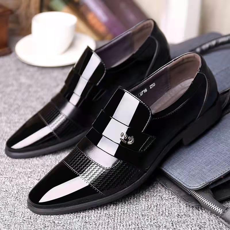 Formal Oxford Shoes for Men Slip On Round Cap Toe Patent Leather Rubber Sole Slip Resistant Block Heel Walking2