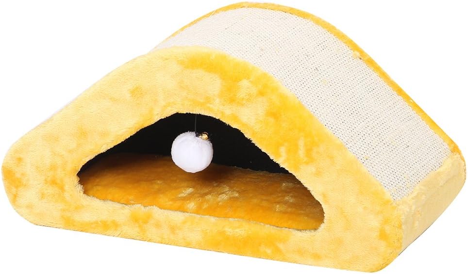 Petpals Group Onigiri Classic Cat Condo with Overhead Scratching Pad, Yellow, 21 x 10 x 10