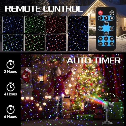 Image of Christmas Projector Lights Outdoor, 3 Color Firefly Light Show, IP65 Waterproof Light Projector Outdoor with Remote Control and Timer, Indoor Projection Lights for House Garden Holiday Xmas Decor