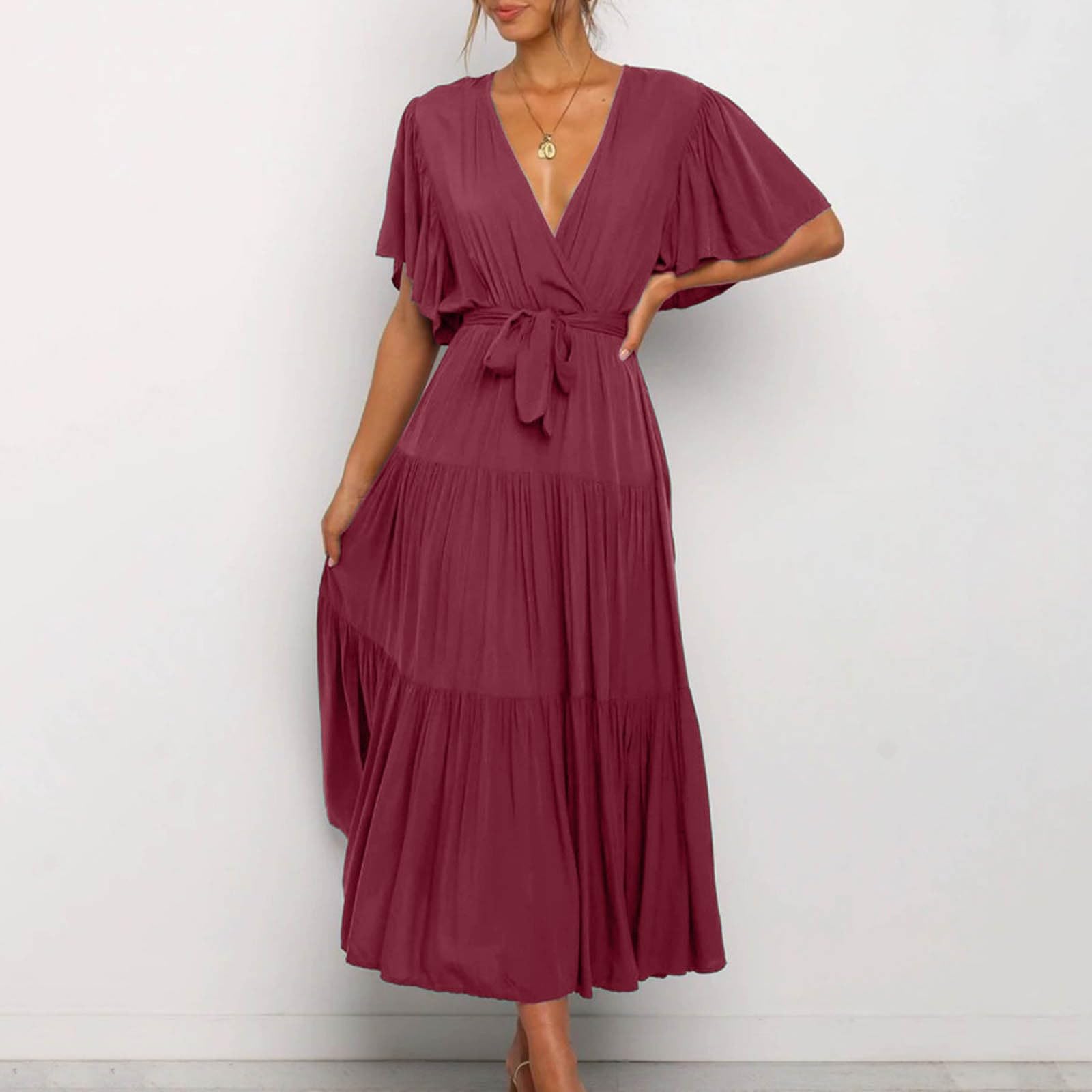 Robe Femme Chic Longue Robe Blanche Col en V Ete Pas Cher Grande Taille Robe Rétro Maxi Robe Lâche Imprimé Florales Bohème Ete Mi-Longue Dress Cotton en Line Tendance Robe Ceremonie Femme