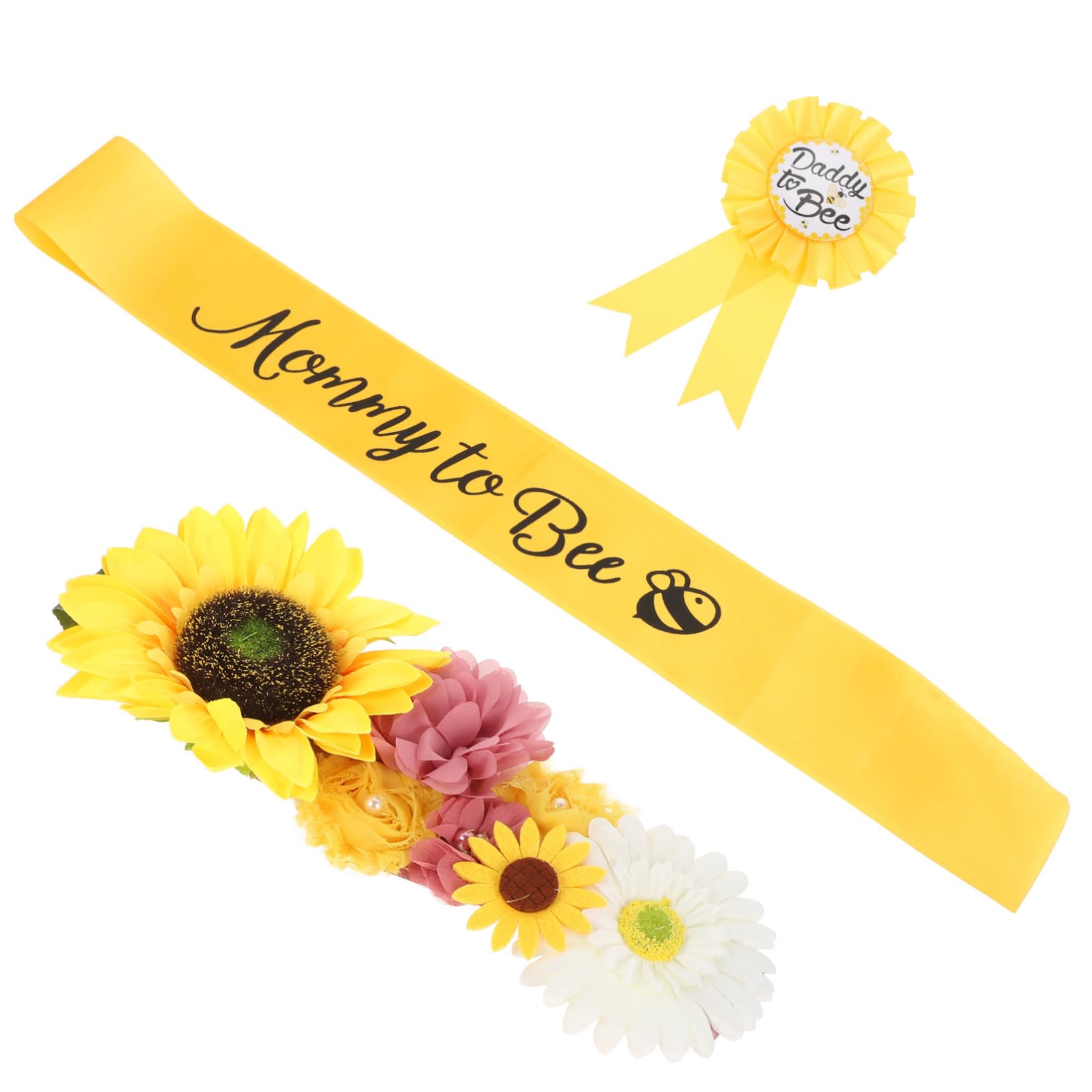 BESTonZON 3 Set ornamento di girasole abito mamma da fasciare baby shower forniture per baby shower di maternità fiore del sole Accessori cintura corpetto bambino spillo Poliestere