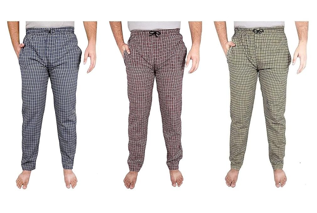 Cotton Blend Pajama – Regular Fit, Checkered Print, Comfortable Elastic Waistband, Cotton with Softer Handfeel, Full Length with Pockets (Pack of 2), (Blue & Red)-image-37