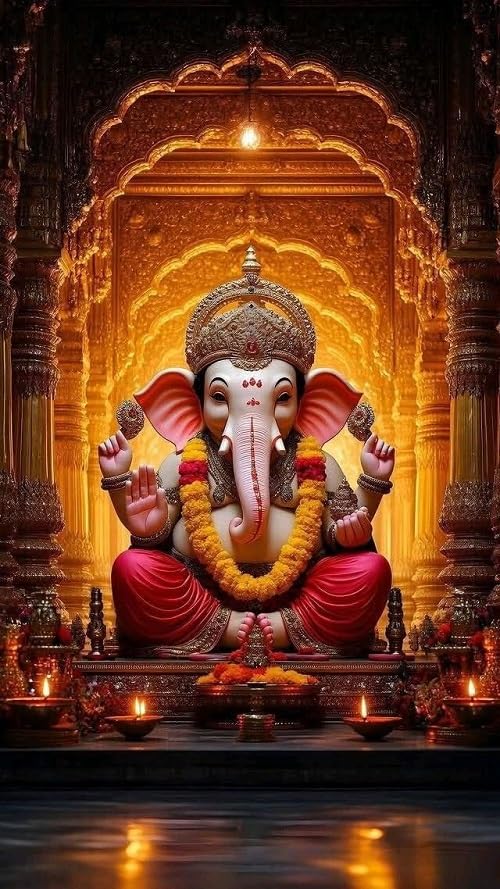 Fliptic Lord Ganesh Poster Wall | Ganpati Sticker Wall | Ganesh Ji Sticker | Ganesha Chaturthi Poster for Decoration | (300 GSM Paper, 12 x 18 Inch, Multicolour) (Design 5, 45L x 30W cm)