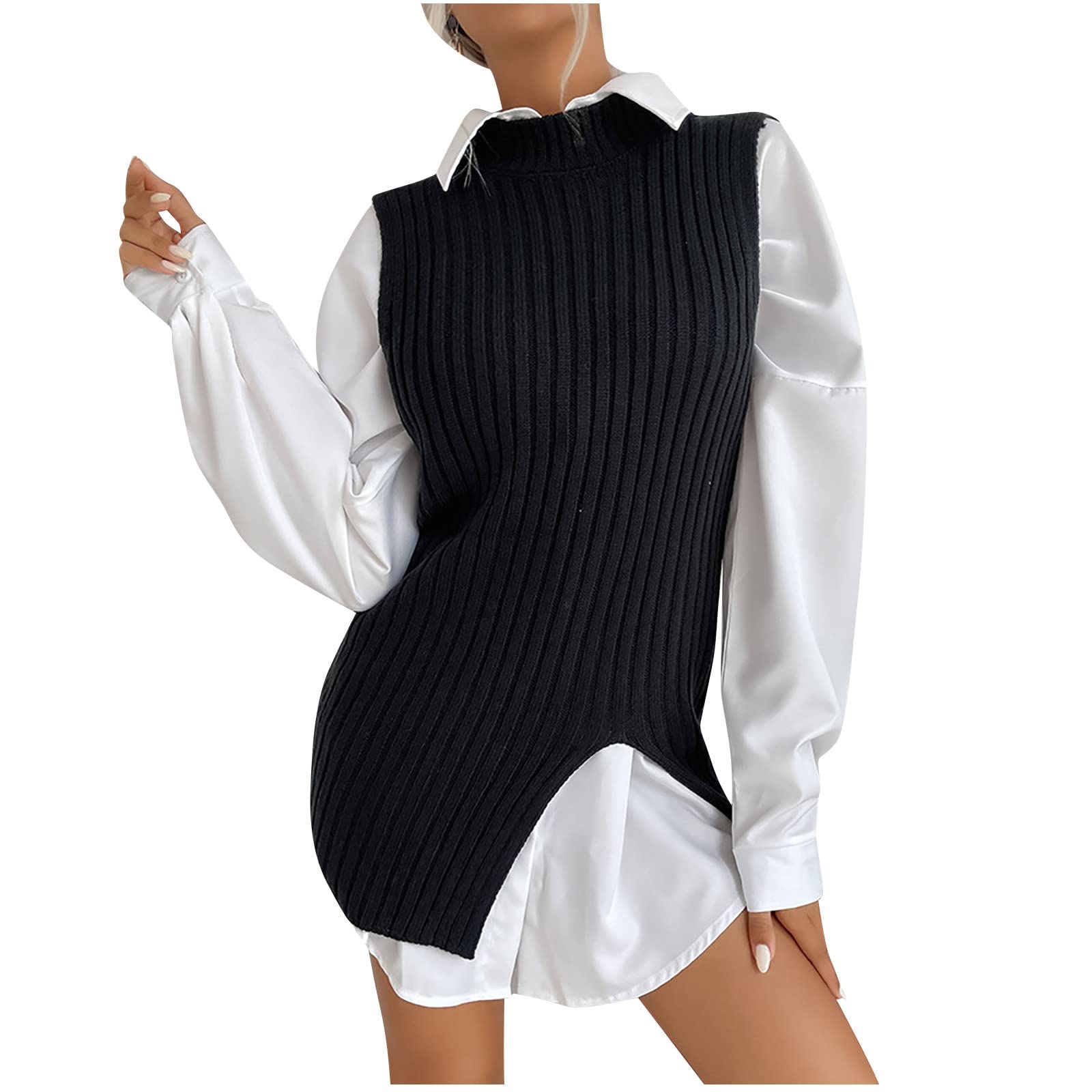 Womens Sleeveless Knit Sweaters Casual Ribbed Crewneck Sweater Vest Fashion Fall Pullover Knitted Tops 2024 New