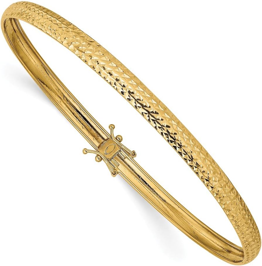 Solid 14K Yellow Gold Polished Diamond-cut Flexible Bangle