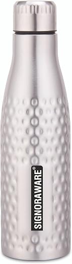 Signoraware Aace Hammered Stainless Steel Single Walled Bottle | Airtight & Leakproof | LightWeight | Easily fit Into bags...