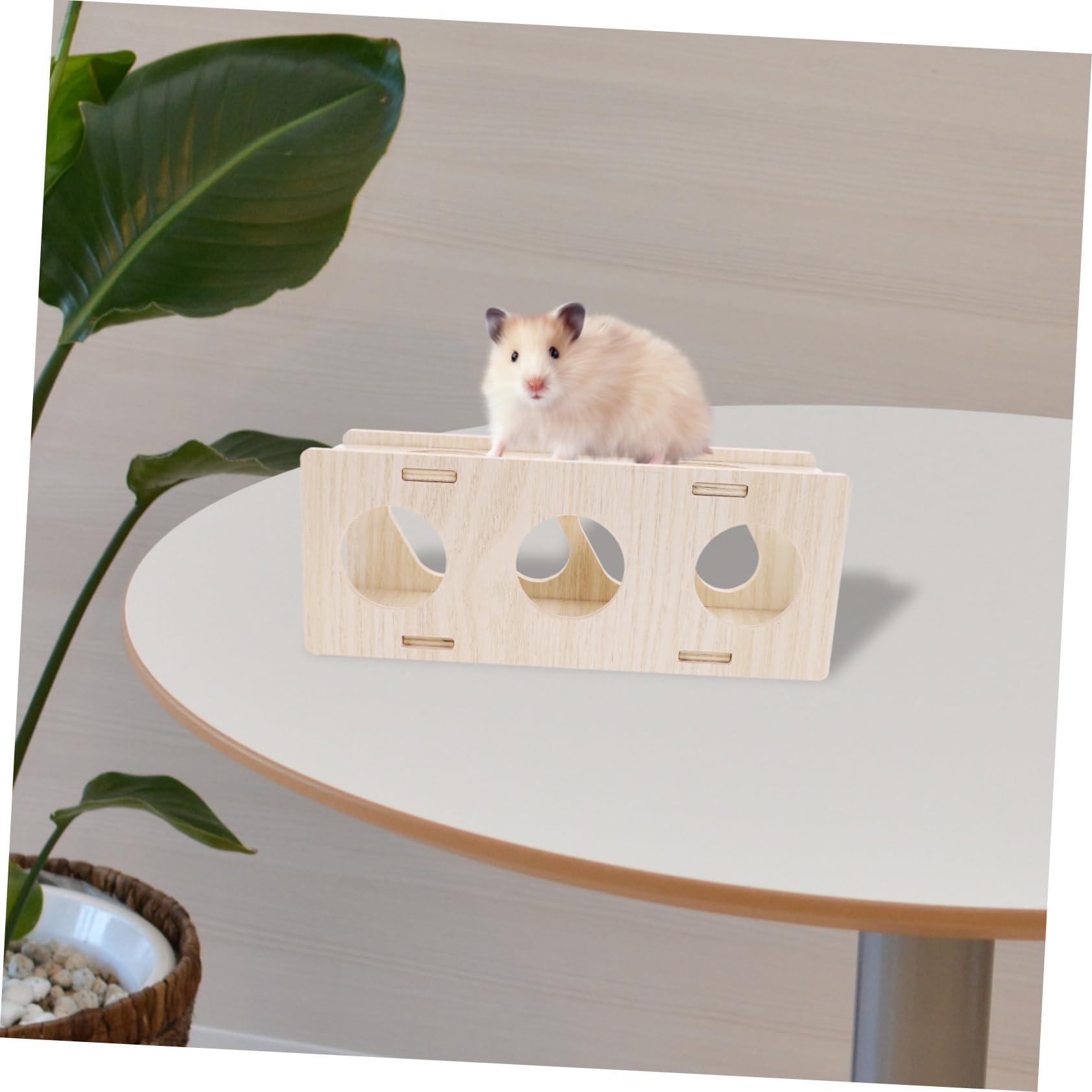 POPETPOP Safe Wooden Tunnel Toy for Hamsters Interactive Hideout Maze for Small Pets