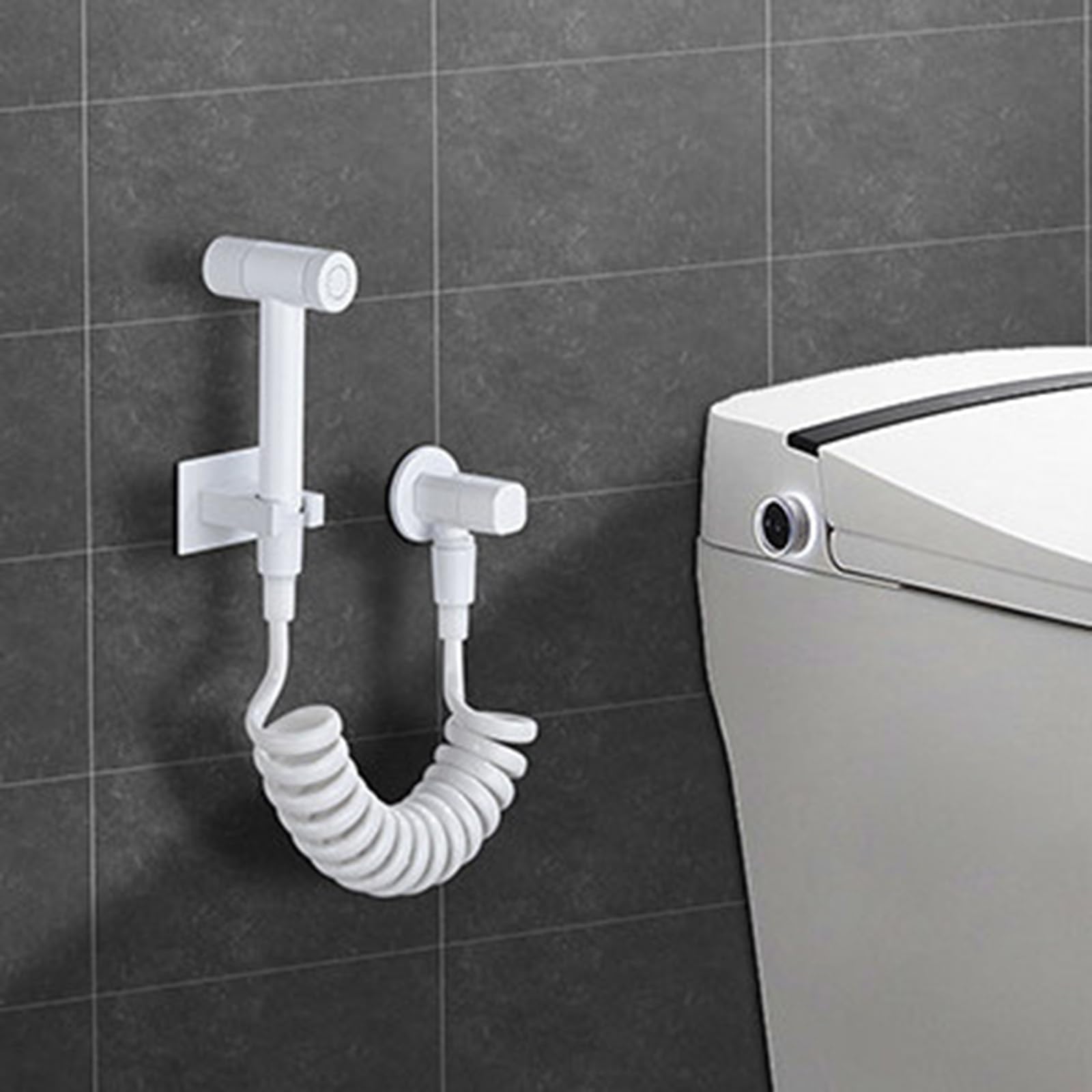 Blanco Kit Pulverizador de Bidé para Inodoro con Manguera y Soporte Grifo para Wc de Pared de Latón para La Limpieza Del Baño