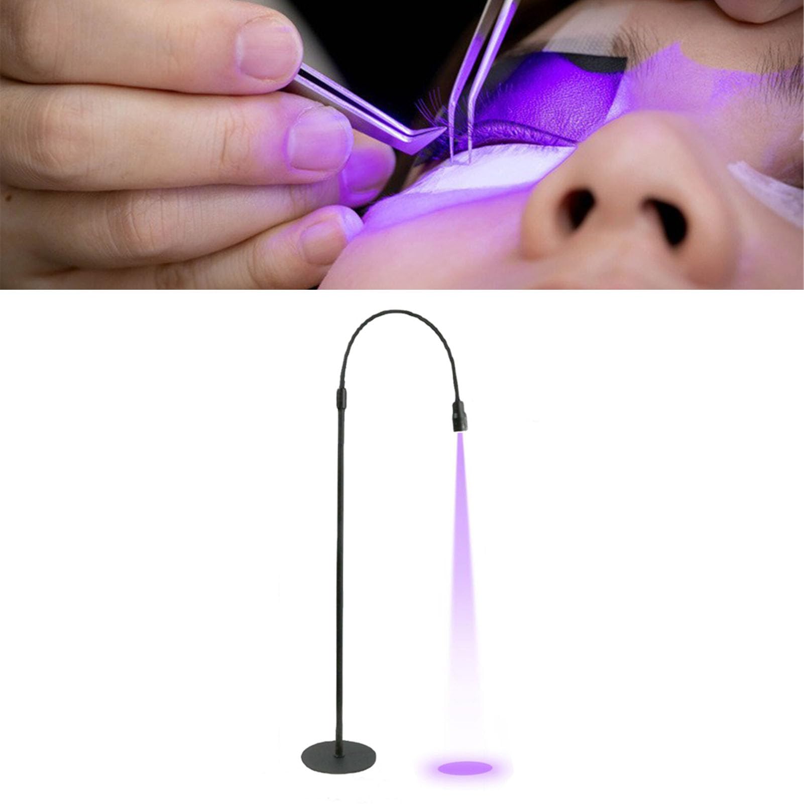 Lámpara UV para Extensiones de Pestañas, Luz UV con Control de Pedal, Luz de Uñas de Gel UV para Piso, Cuello de Cisne Giratorio de 360°, Luz de Curado de Uñas UV, Luz (Enchufe