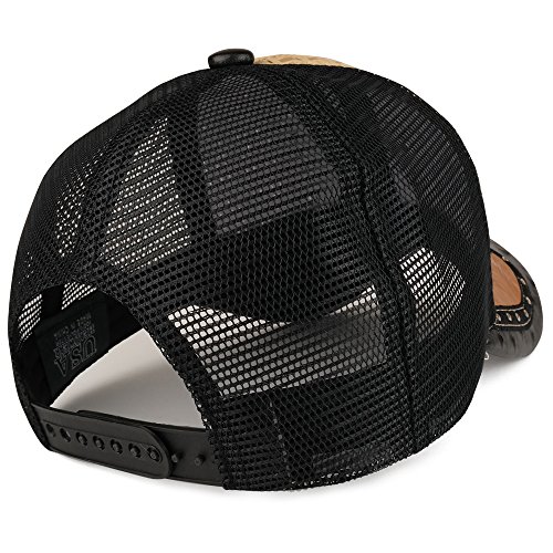Image of Straw Design Metallic Rodeo Cowboy Horse Metal Logo Trucker Mesh Baseball Cap
