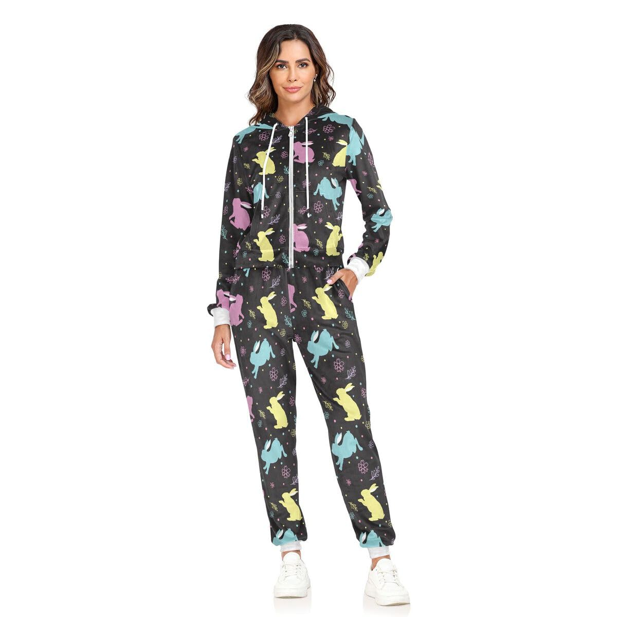 Conjunto deportivo de 2 piezas para mujer, diseño de conejito de Pascua, manga larga, conjunto deportivo de conejo