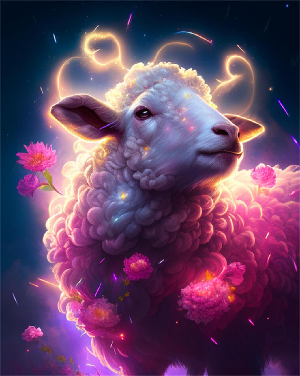 RKFLGEW DIY Bead Embroidery Kit Sheep and Flowers 40x50cm