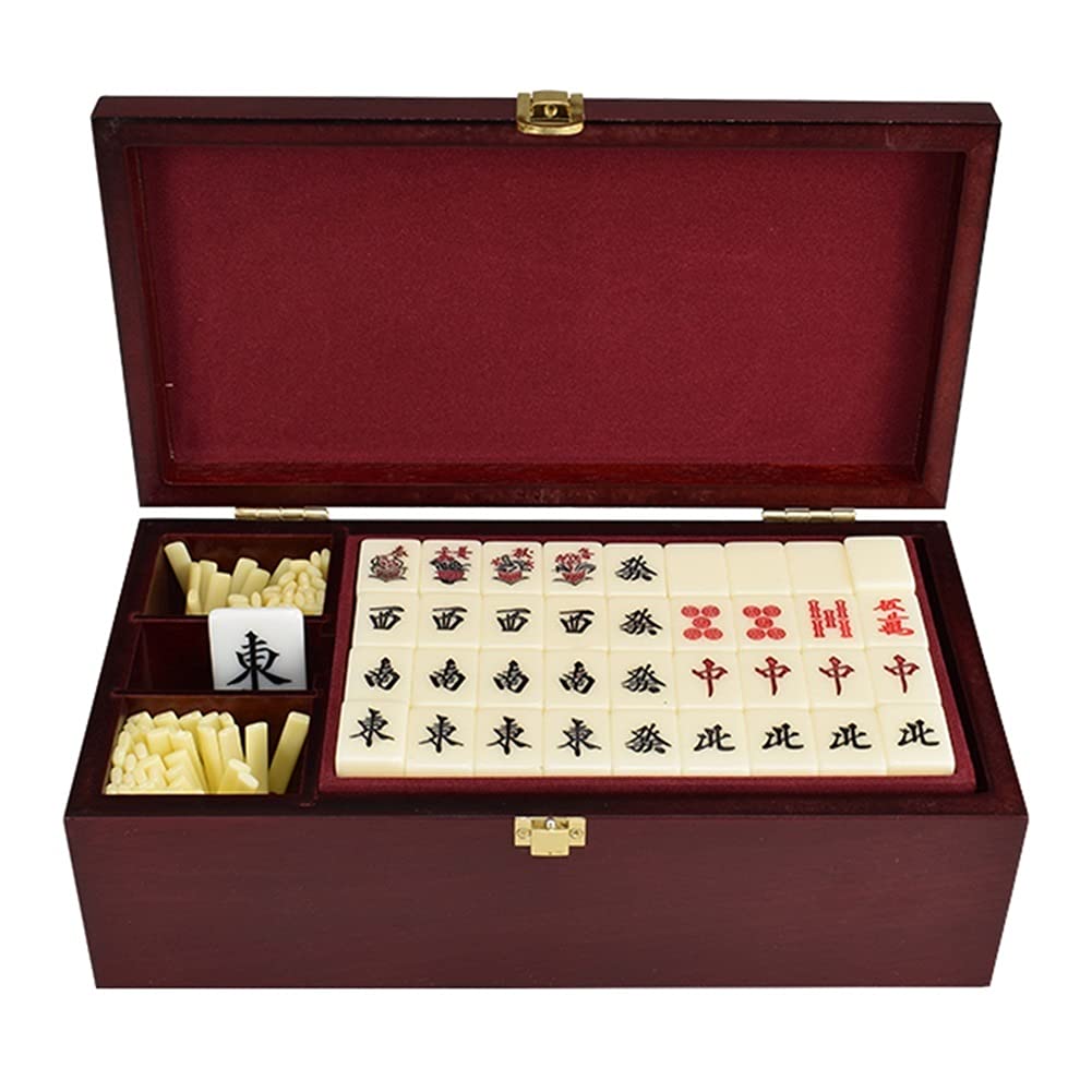 Chiński zestaw Mahjong Zestaw płytek MahJongg z drewnianym pudełkiem Zestawy gier Mahjong z 144 płytkami do gry na imprezę domową Czas przyjemności