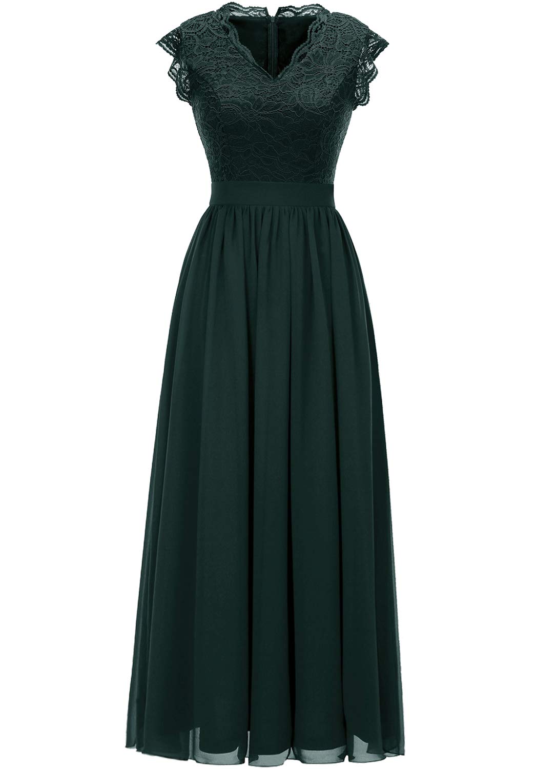 Aupuls 0050 Vestido De Noche Mangas Cortas con Volantes Maxi De Suave Gasa Y Encaje Elegante Mujer Verde S