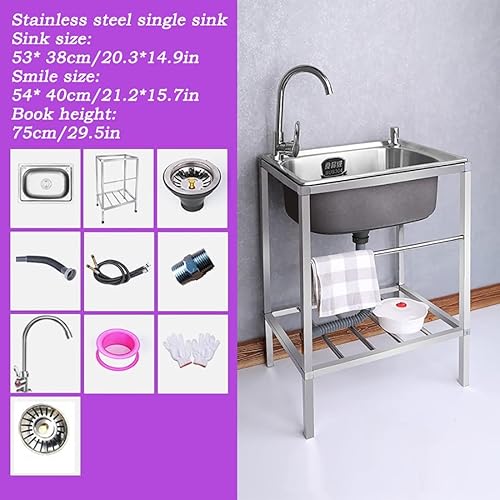 Miniatura 8 de Fregadero utilitario de acero inoxidable con grifo estación al aire libre para lavar preparación de cocina comercial para lavandería patio