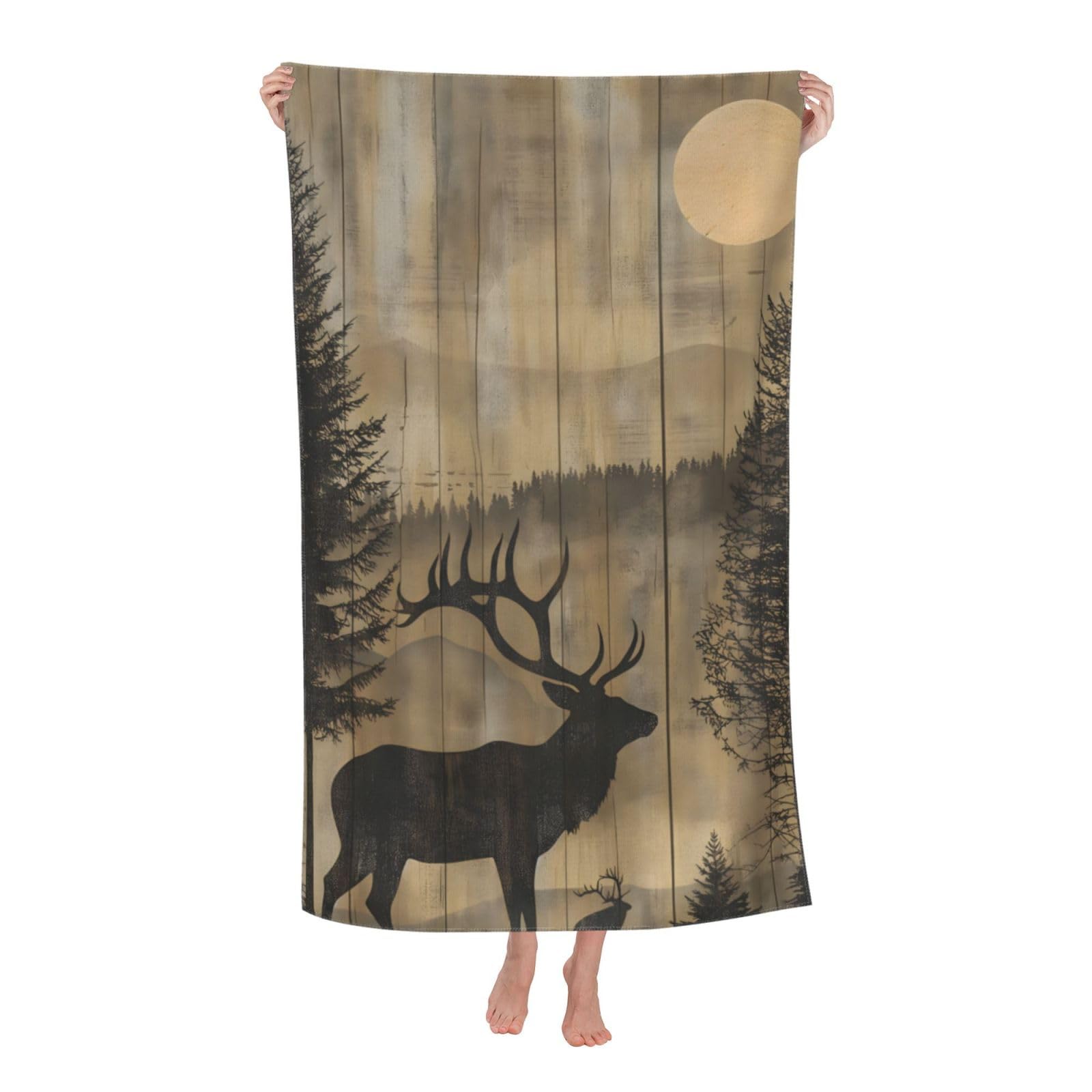 HLBSDM Rustic Elk Beach Towel 31inx51in Forest Deer Sand Free Microfiber Bath Towel Ultra Soft Quick Dry Pool Towel Absorbent Towel Lightweight Towel for Swimming Bathroom Decor