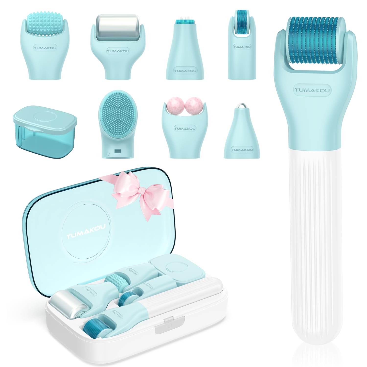 Derma Roller TUMAKOU 10 in 1 Microneedle Roller Set for Face Body Scalp Beard Hair Microneedling Micro Needling