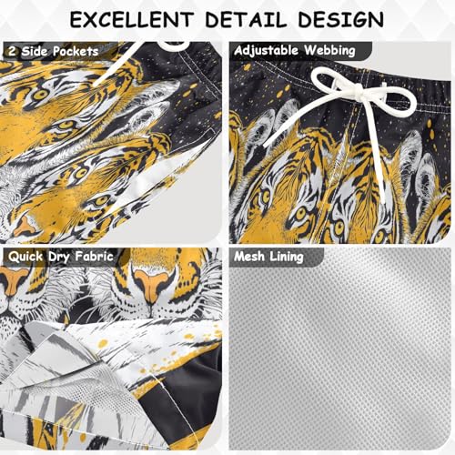 Jucciaco Boys Beach Board Shorts Tiger Cool Graphic Quick Dry Swim Trunk Swimwear for Kids Multicolor