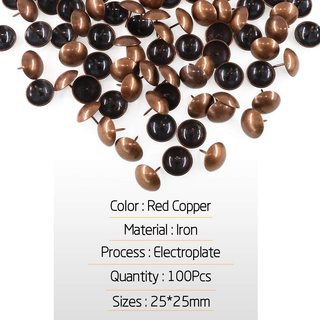 Rustark 100Pcs 25mm × 25mm Antique Upholstery Decorative Tacks Furniture Sofa Thumb Tacks Nails Pins Assortment Kit for Upholstered Furniture Cork Board - Image 3