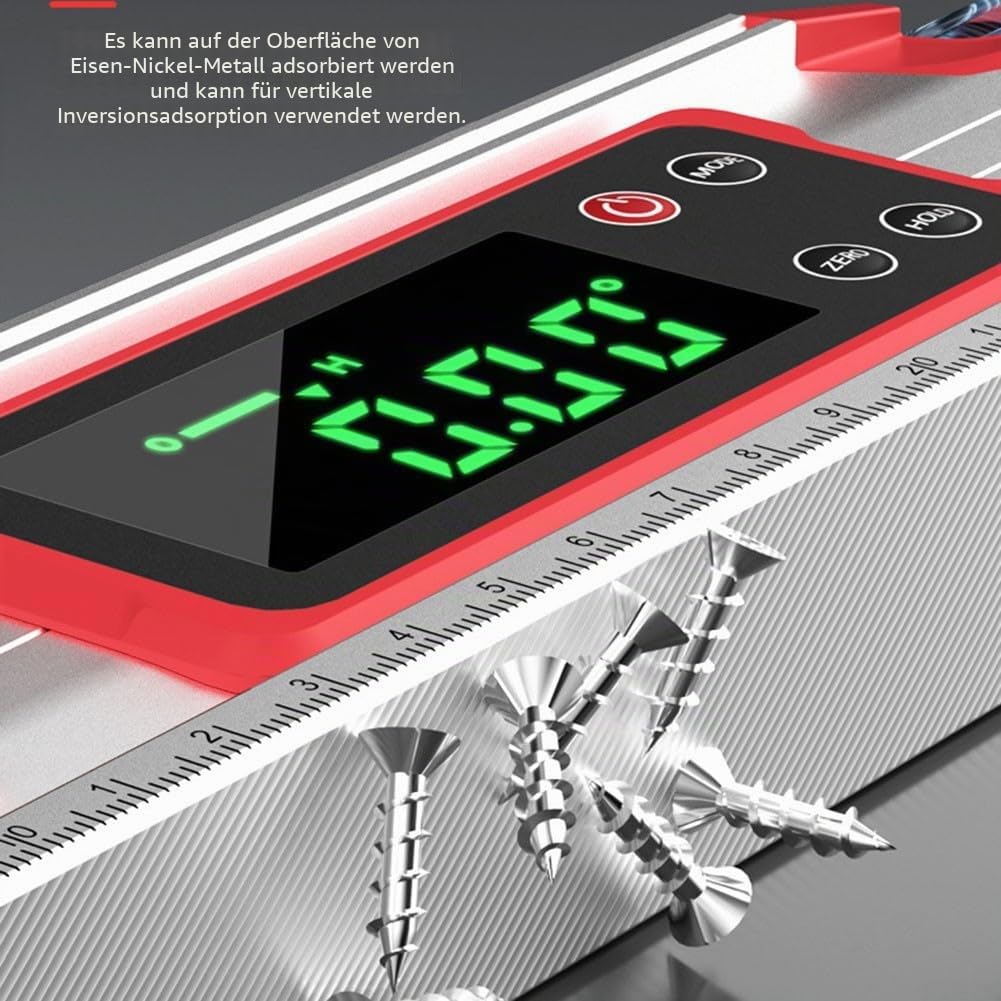 Elektronische digitale Wasserwaage, 3-in-1 wasserdichtes Display mit Hintergrundbeleuchtung, verstellbare magnetische Wasserwaage mit Magnetfuß und Datenspeicherfunktion (600 mm)