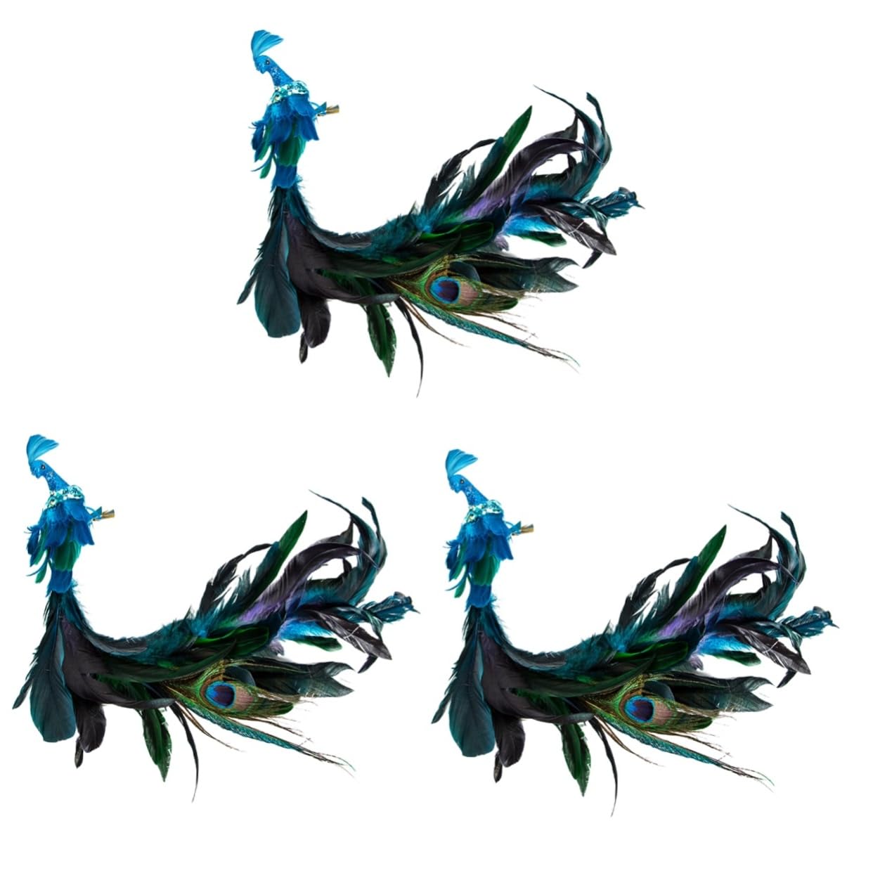 TOPBATHY 3St Weihnachtsbaumanhänger simulierter Blauer Pfau mit langem Weihnachtsdekorationen (2er-Pack) Weihnachtsvogelfigur Pfauen-Clip-Ornament Baumschmuck zum Anklipsen