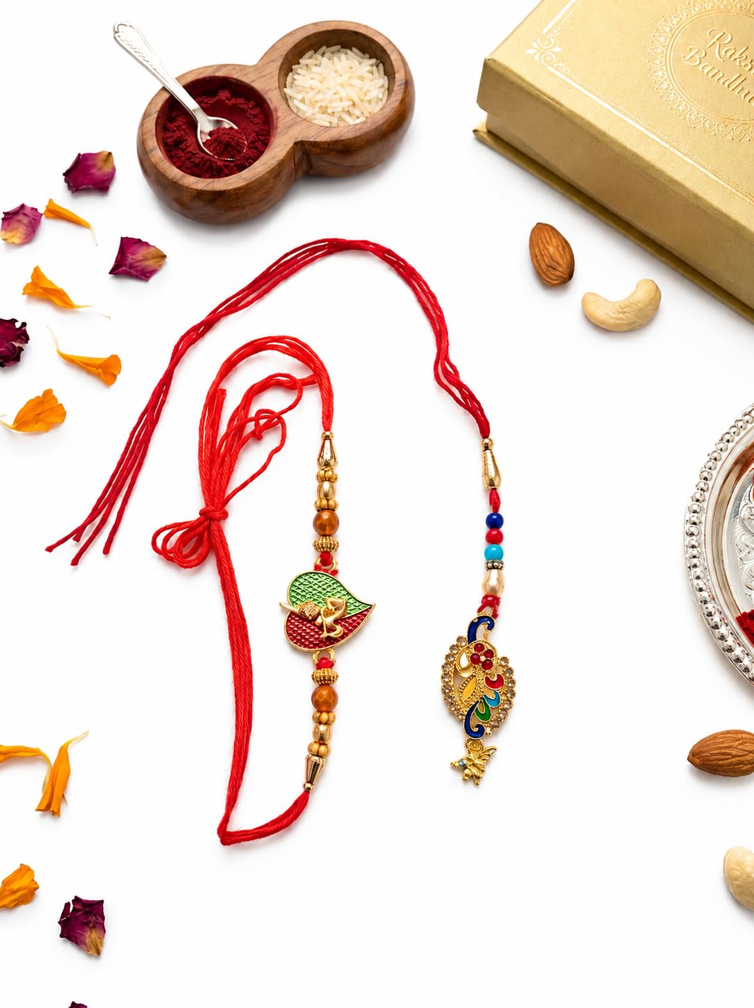 Rakhi Set of 2 with Meenakari Pendant and Red Thread
