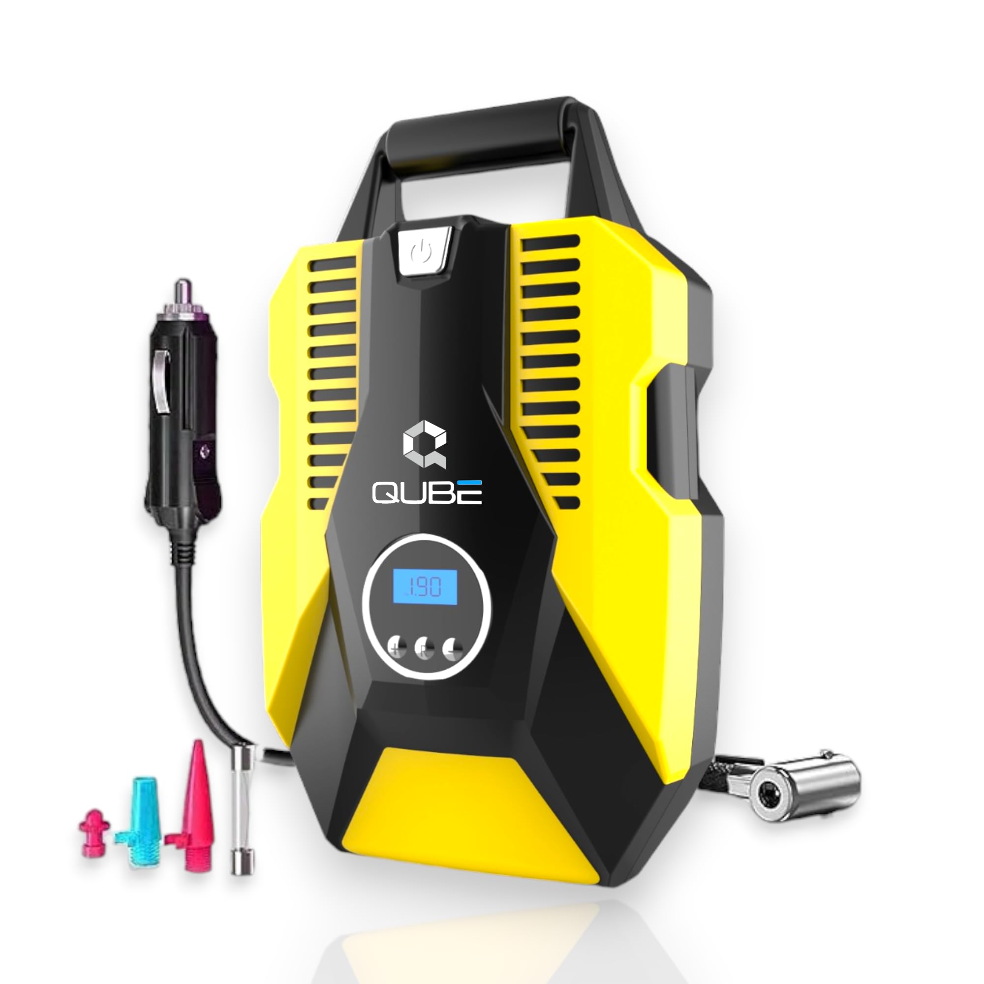 QUBE Lifestyle Car Air Compressor | Auto Off technology | Auto-stop pressure Set | Light Weight Design | 12 Volt DC |120 Watt Power | 3 Meter Cord | Digital Meter Display Screen |12 months Warranty