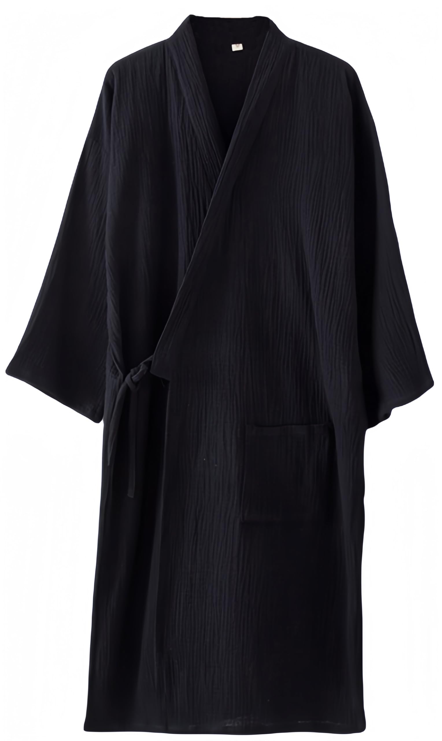 Bathrobe, 100% Cotton, Double Gauze, Men's, Women's, Loungewear, Gown, Room Wear, Gentle Touch, Soft, Sleepwear, Unisex, Hotel, After Bathing, Absorbent, Breathable, Quick Drying, Thermal Medium Black