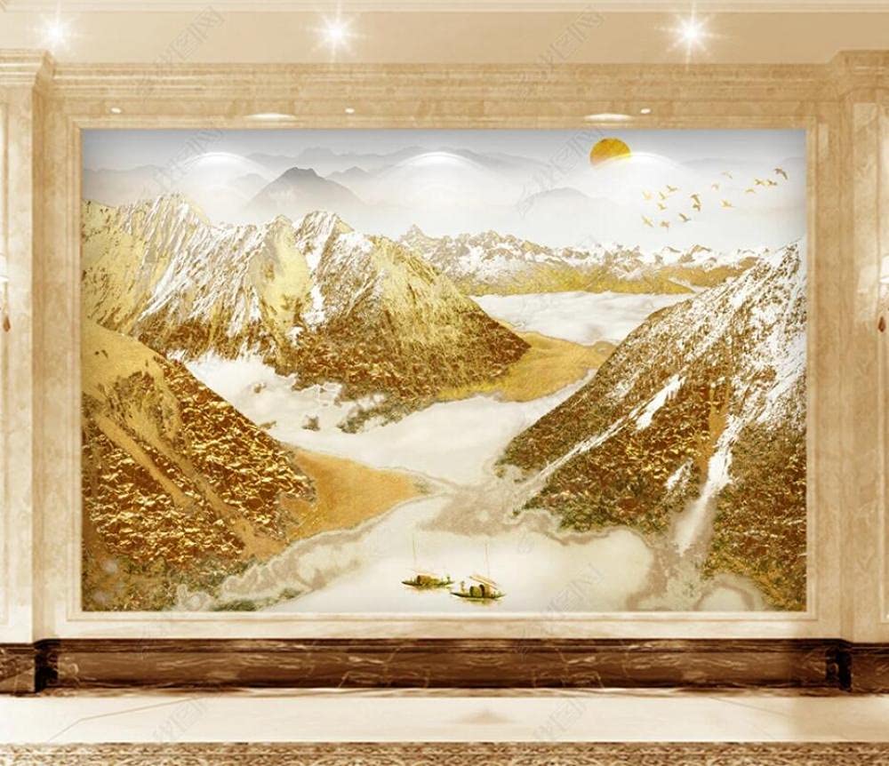 Amazon | 壁画3D写真の壁紙 黄金の雪山日の出風景 壁紙寝室のリビング