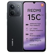 Xiaomi Redmi 15C 5G, Smartphone 4+256GB, Display 6,9″ 120Hz, MediaTek Dimensity 6300, processore 5G, Dual camera AI 50MP, Mega batteria da 6000mAh, Garanzia 2 anni, Nero, Caricabatterie non incluso