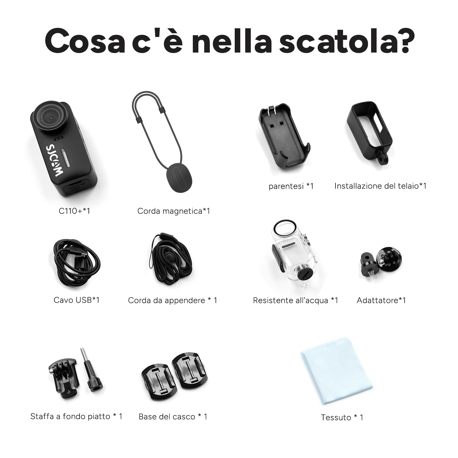 SJCAM C110 Mini Action Cam 4K Bodycam Magnetica, Autonomia 200 Min, Stabilizzazione EIS, Grandangolo 135°, Zoom 8x, Subacquea 30M, Combo Kit per Vlogging e Viaggi, Solo 5G | Action Cam, fotocamera POV, ideale per vlogging, viaggi, escursioni, moto e sport