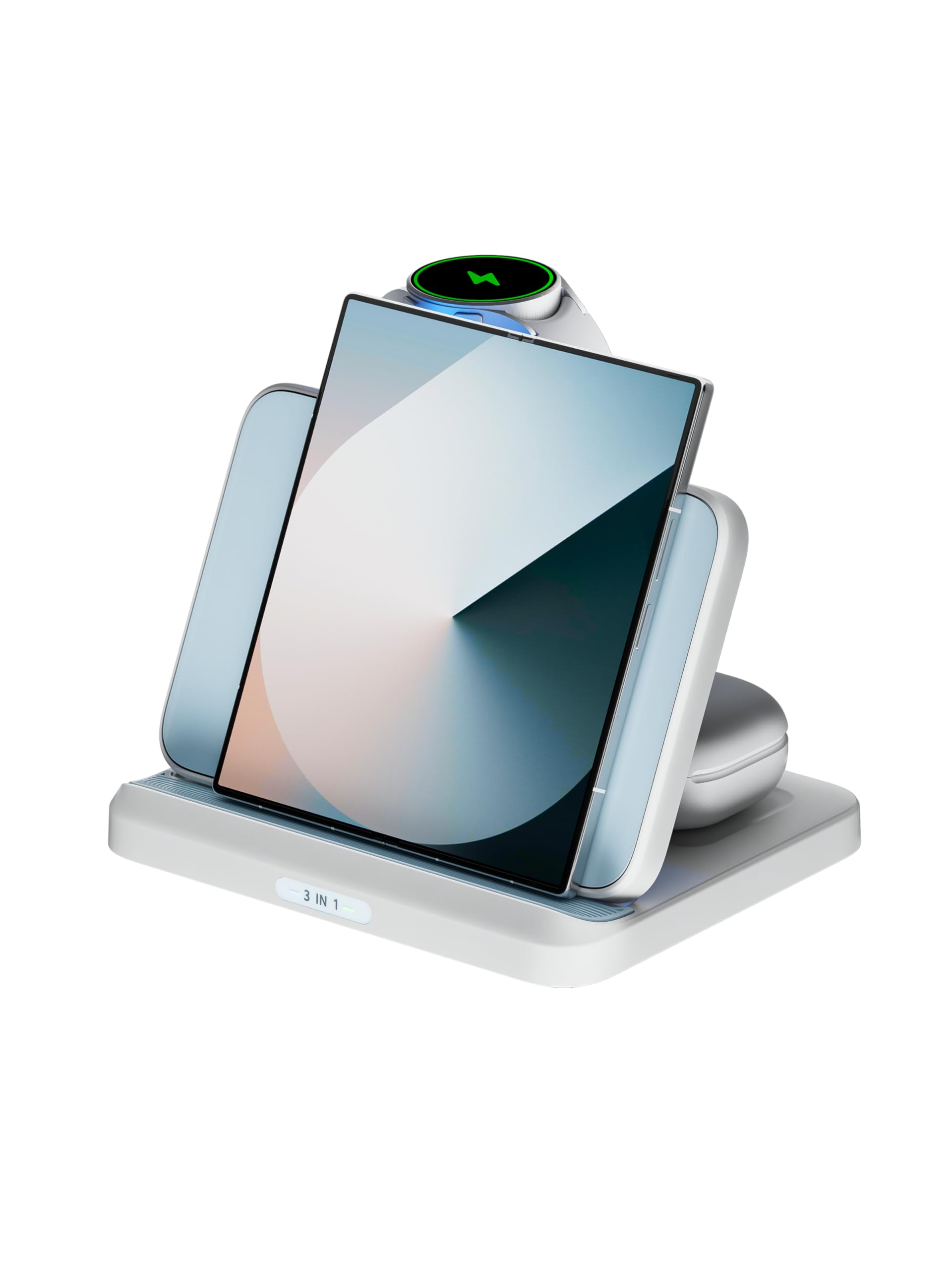 Tigratigro Caricabatterie Wireless 3 in 1 per Samsung, Stazione di Ricarica Wireless Veloce Pieghevole per Samsung Galaxy S26/S25/S24/23/22/21 Note 20/10/9 Z Flip/Fold, Watch Galaxy Buds (White, W820)