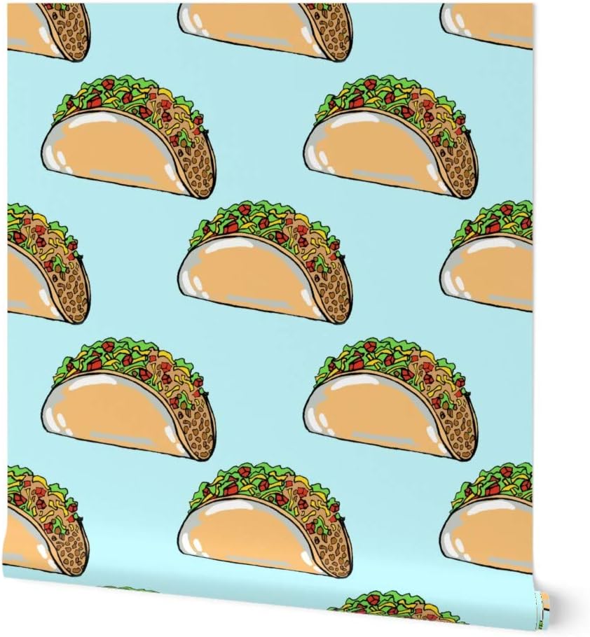 Peel & Stick Wallpaper 12ft x 2ft - Tacos Taco Food Junk Novelty Custom Removable Wallpaper by Spoonflower