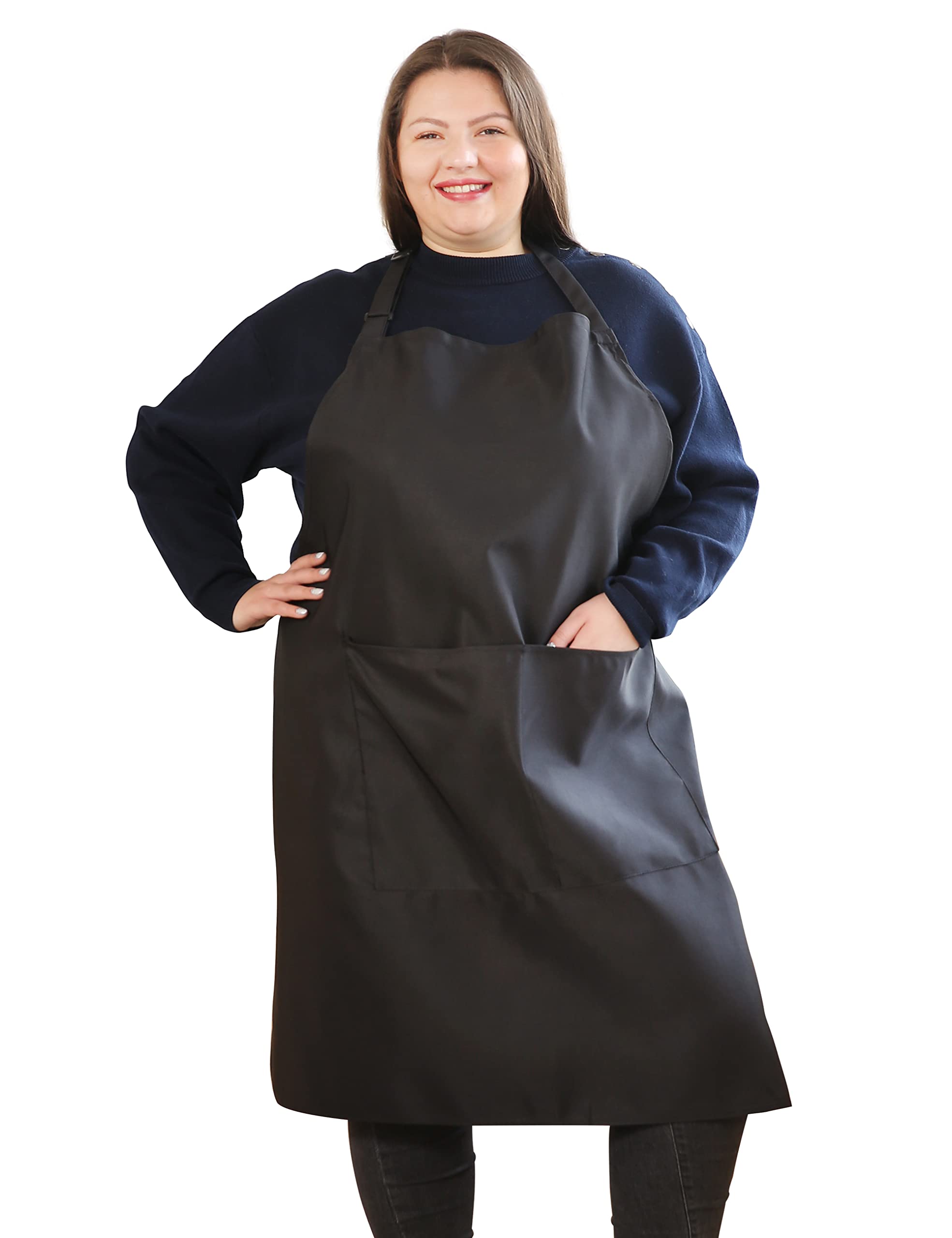 APRONNER Cotton Linen Baking Plus Size Aprons for Women with Pockets Kitchen Cooking, Black, 39'' x 39''