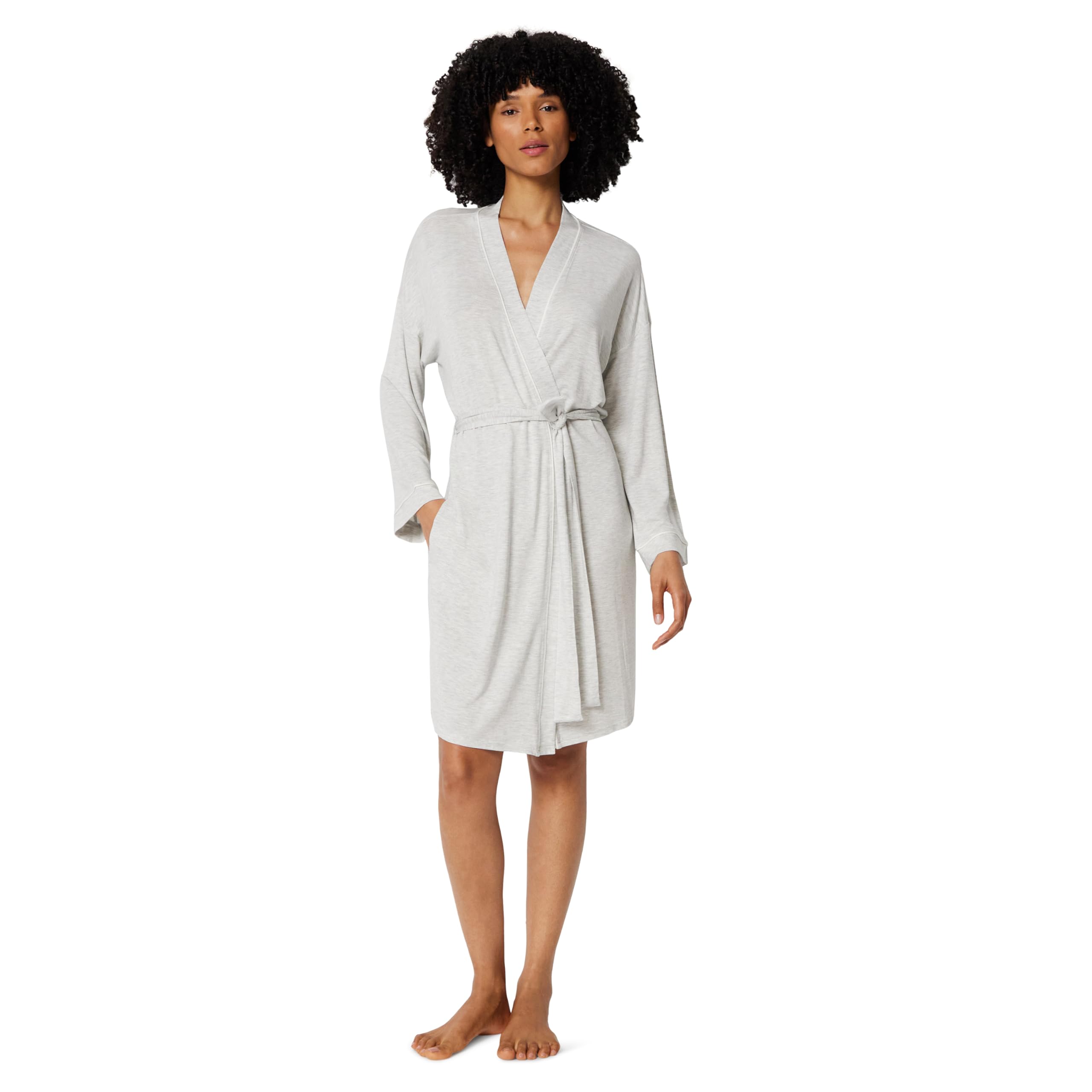 Amazon Essentials Women's Long Sleeve Robe, Modal-Blend Bathrobe, Light Grey Heather, X-Large