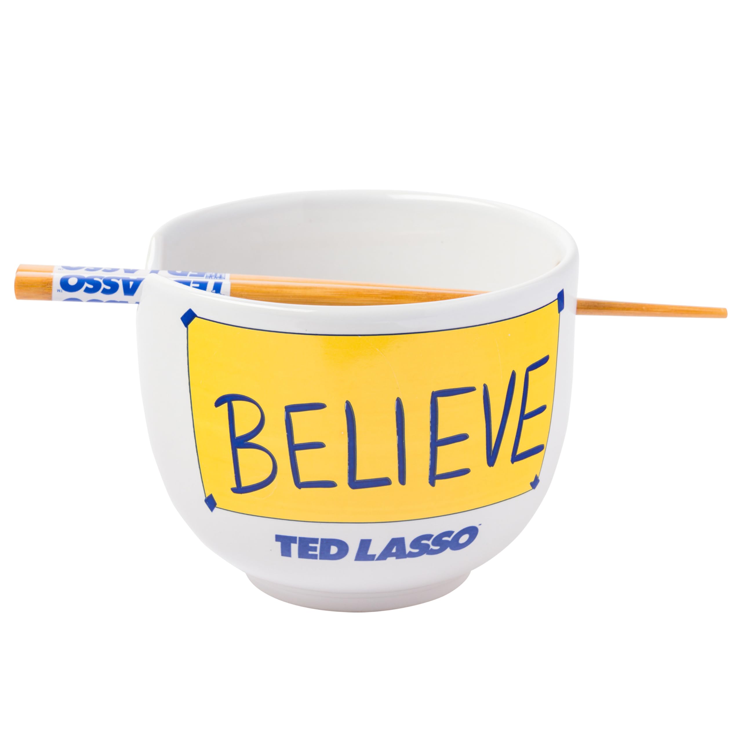 Silver Buffalo Ted Lasso Believe Ceramic Ramen Noodle Rice Bowl with Chopsticks, Microwave Safe, 20 Ounces